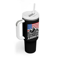 Blue Collar American Tumbler With Handle Dirty Hands Clean Money Vintage American Flag Mountain - Wonder Print Shop