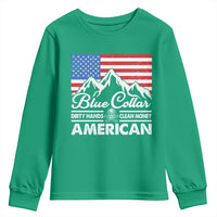 Blue Collar American Youth Sweatshirt Dirty Hands Clean Money Vintage American Flag Mountain - Wonder Print Shop