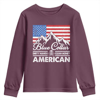 Blue Collar American Youth Sweatshirt Dirty Hands Clean Money Vintage American Flag Mountain - Wonder Print Shop