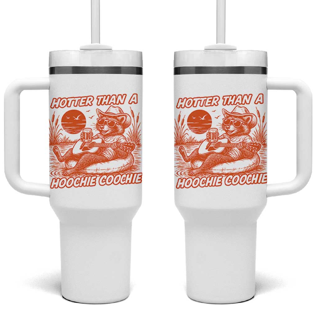 Funny Hotter Than A Hoochie Coochie Tumbler With Handle Summer Racoon Music - Wonder Print Shop
