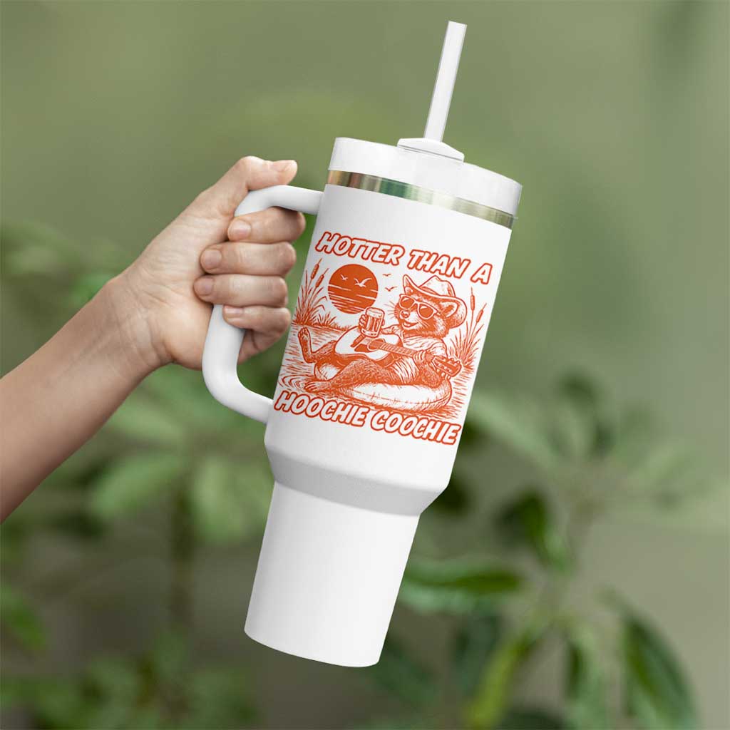 Funny Hotter Than A Hoochie Coochie Tumbler With Handle Summer Racoon Music - Wonder Print Shop