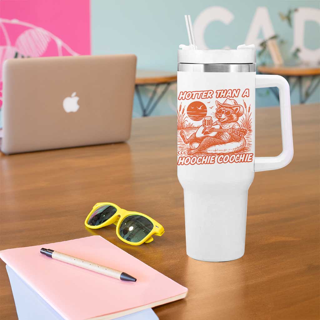 Funny Hotter Than A Hoochie Coochie Tumbler With Handle Summer Racoon Music - Wonder Print Shop