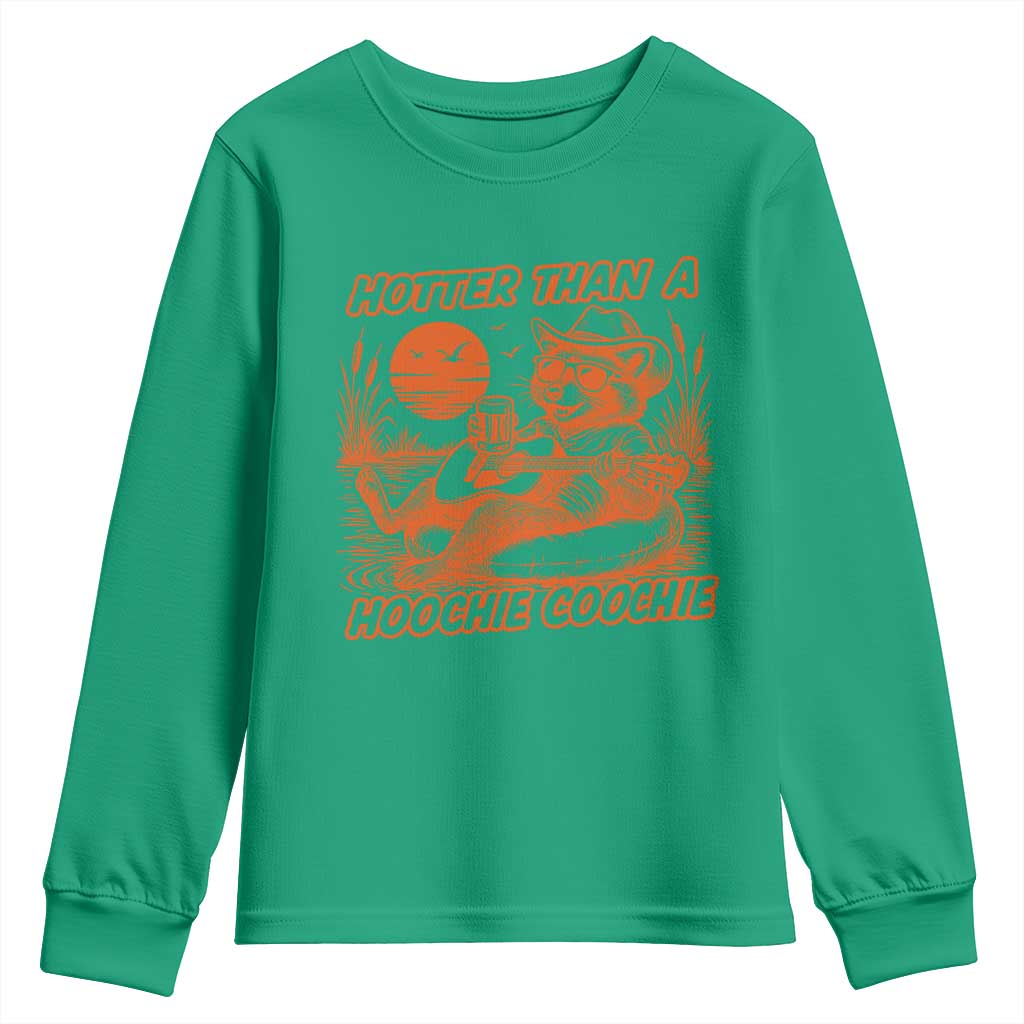Funny Hotter Than A Hoochie Coochie Youth Sweatshirt Summer Racoon Music - Wonder Print Shop