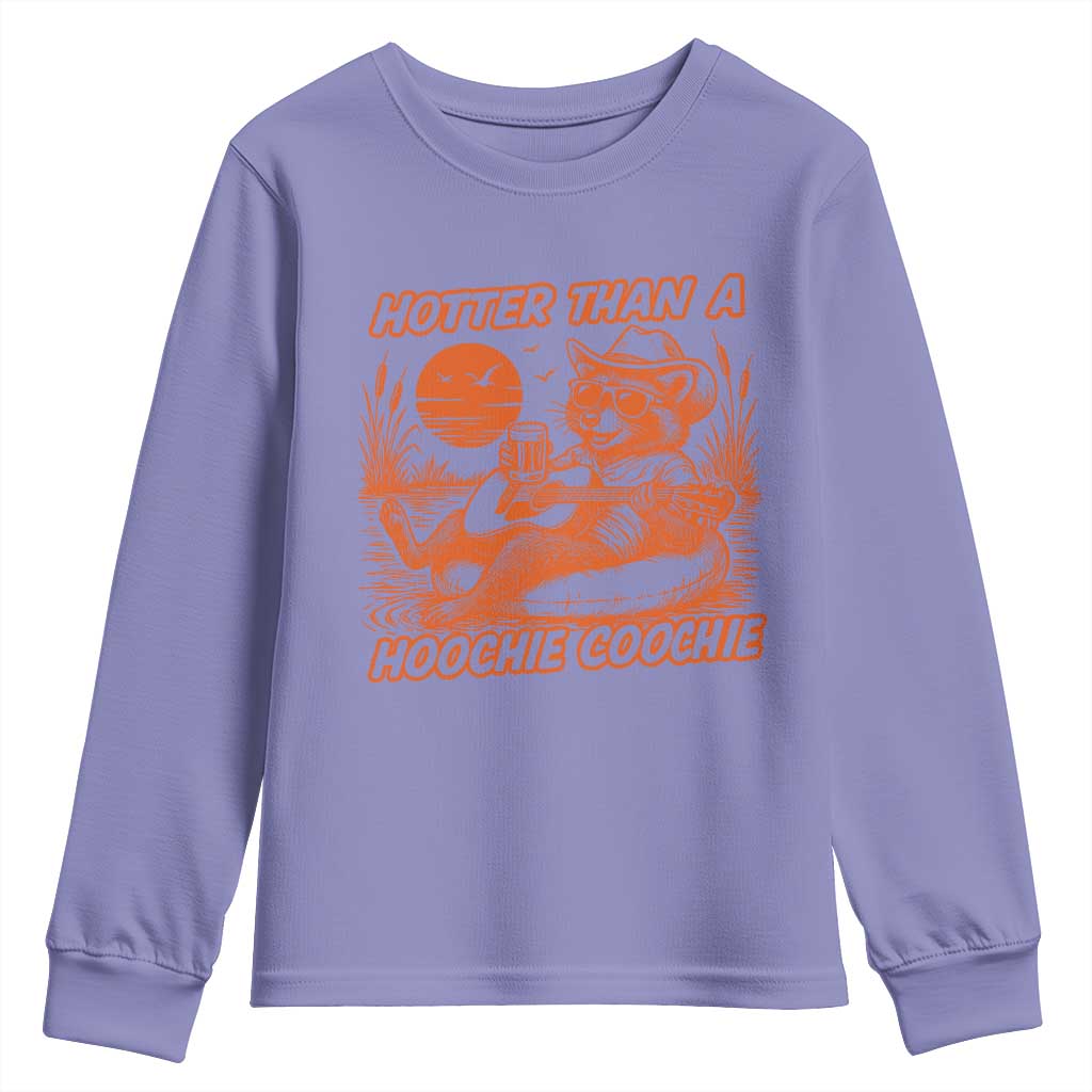 Funny Hotter Than A Hoochie Coochie Youth Sweatshirt Summer Racoon Music - Wonder Print Shop
