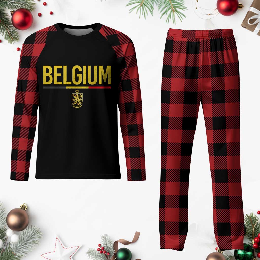 Belgium Belgian Flag Plaid Pajama Set Belgian Lion Coat of Arms Belgie Souvenir