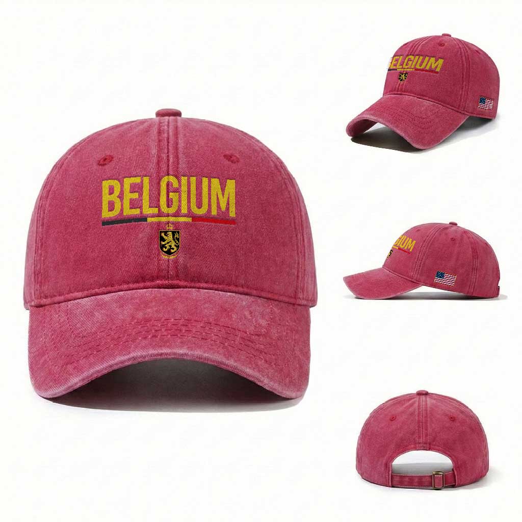 Belgium Belgian Flag Washed Cotton Baseball Cap Belgian Lion Coat of Arms Belgie Souvenir
