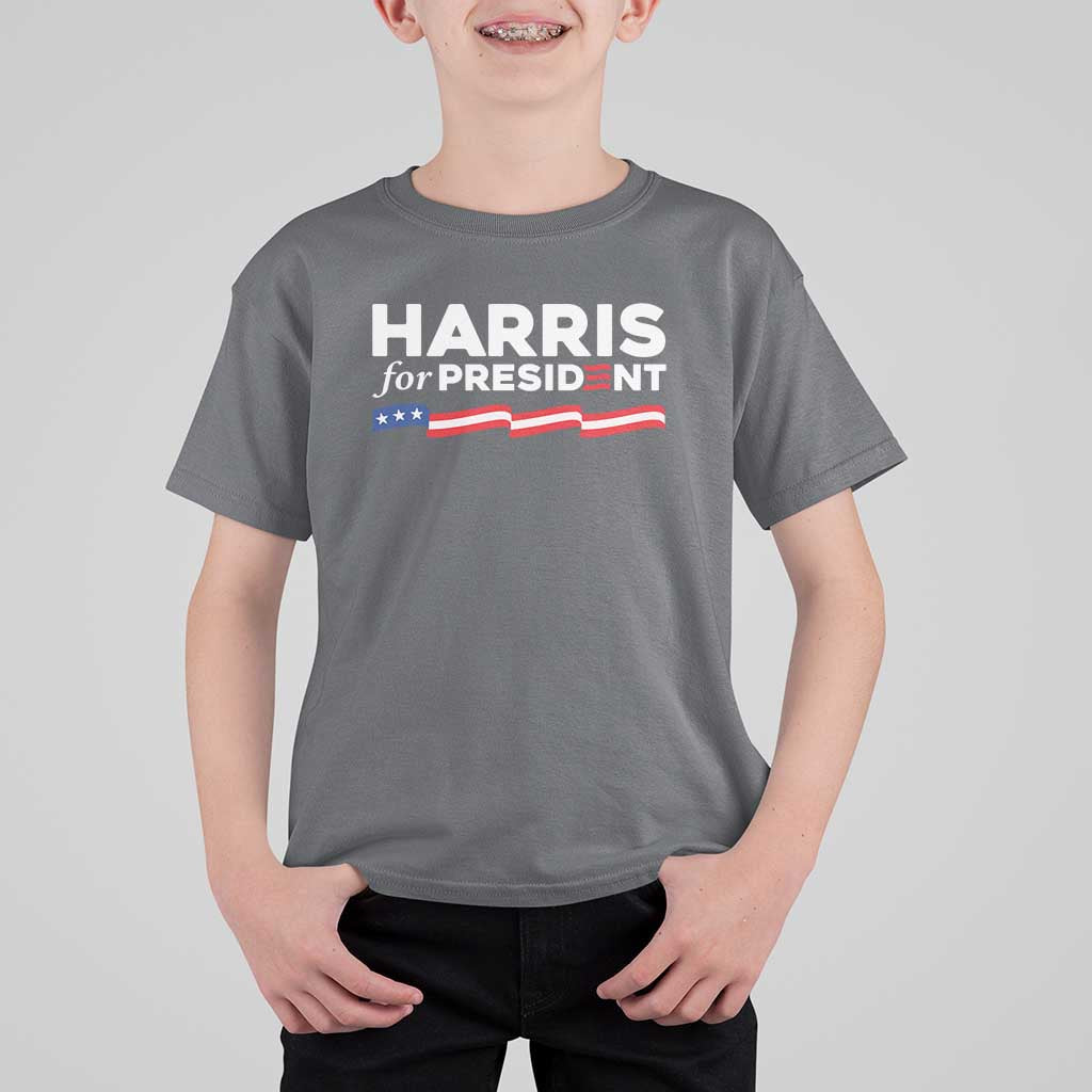 Harris For President T Shirt For Kid Election Campaign 2024 American Flag - Wonder Print Shop