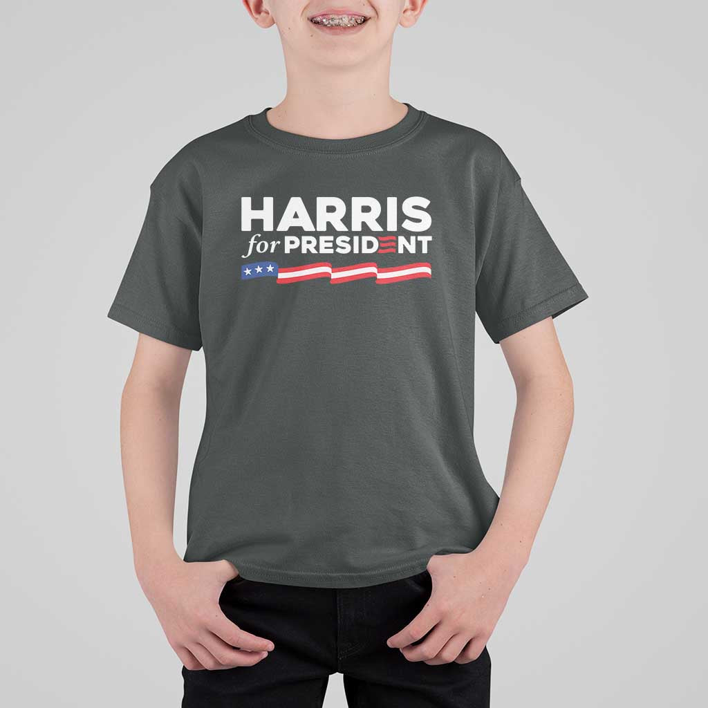 Harris For President T Shirt For Kid Election Campaign 2024 American Flag - Wonder Print Shop