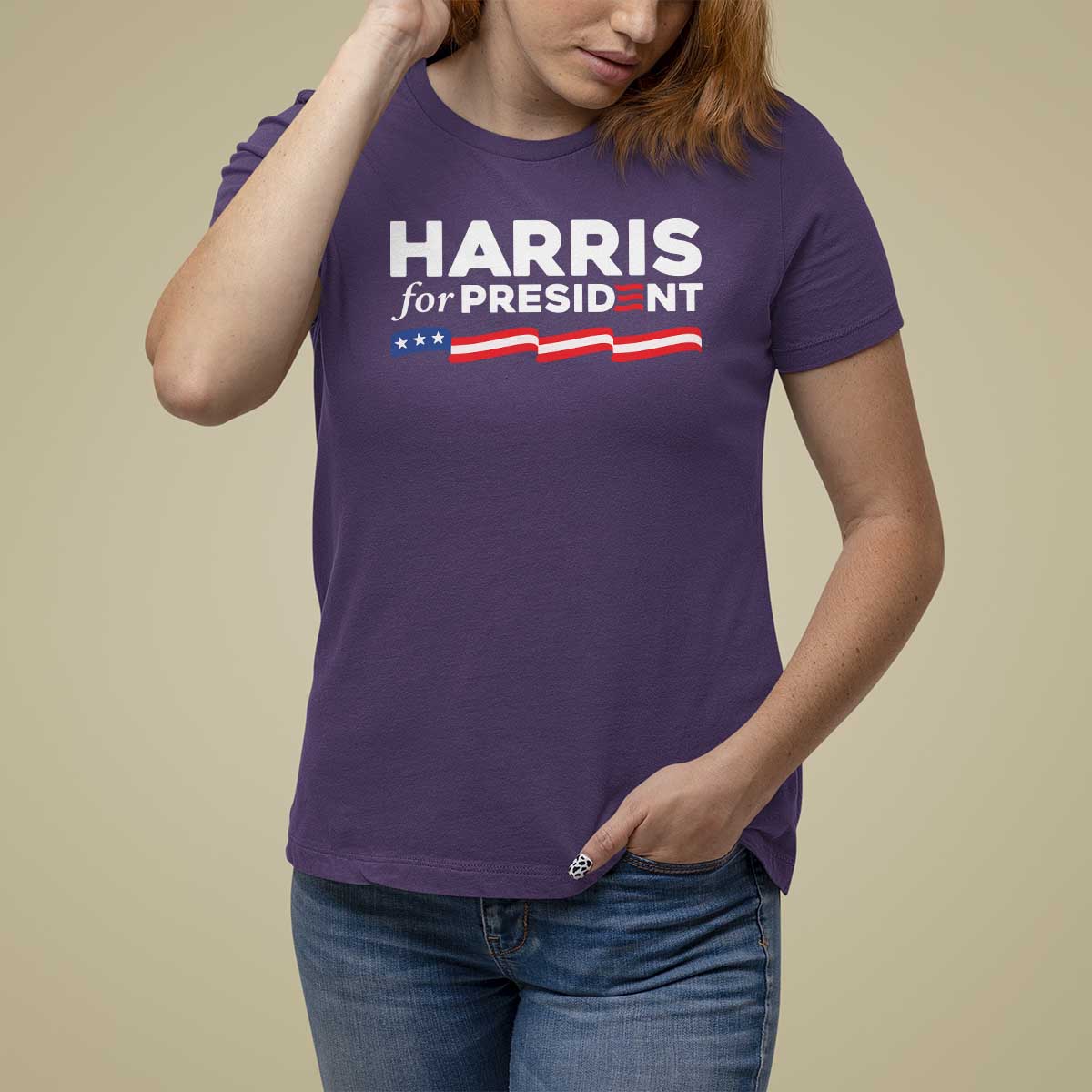 Harris For President T Shirt For Women Election Campaign 2024 American Flag - Wonder Print Shop