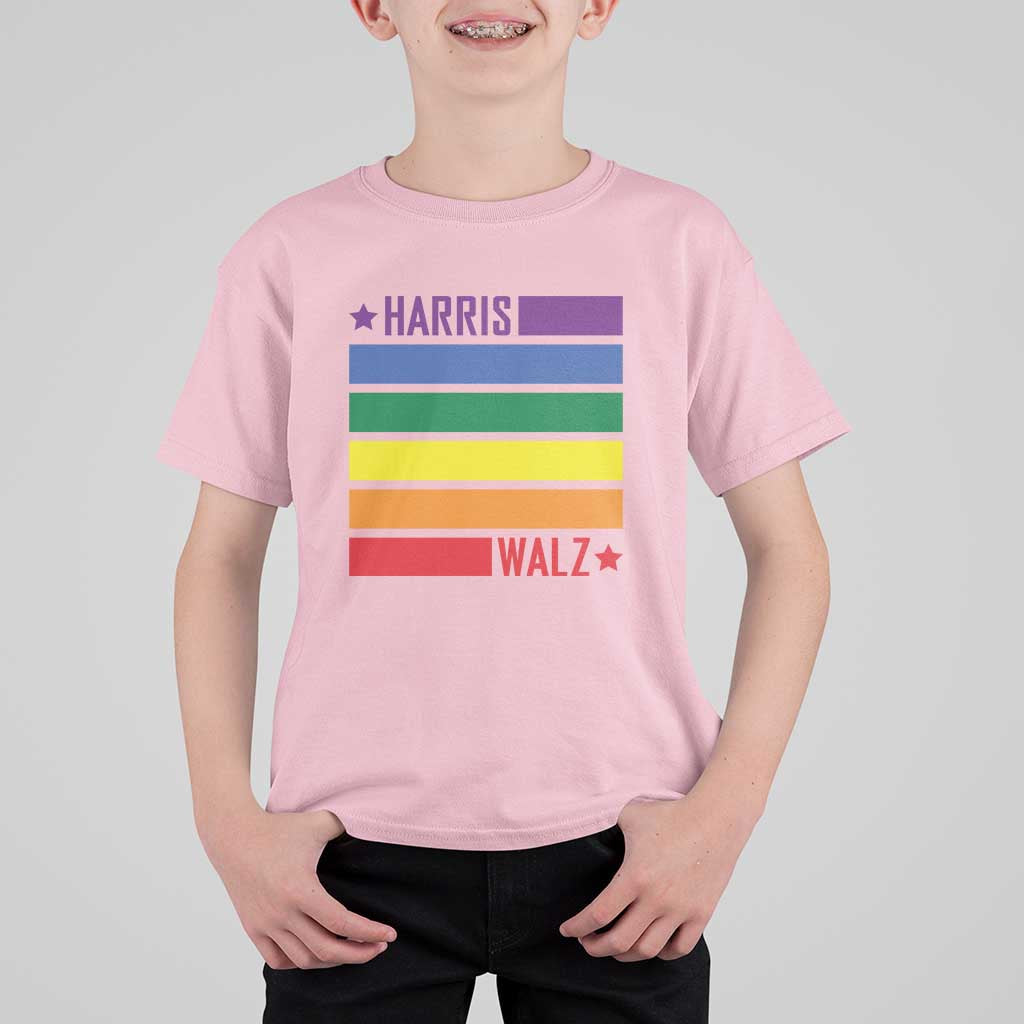 Harris Walz LGBT T Shirt For Kid Presidential Election 2024 Rainbow Flag - Wonder Print Shop
