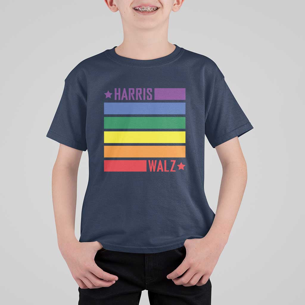 Harris Walz LGBT T Shirt For Kid Presidential Election 2024 Rainbow Flag - Wonder Print Shop