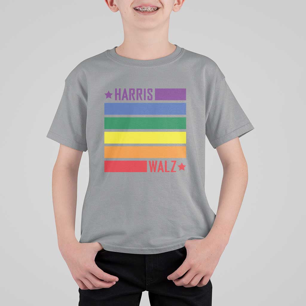 Harris Walz LGBT T Shirt For Kid Presidential Election 2024 Rainbow Flag - Wonder Print Shop