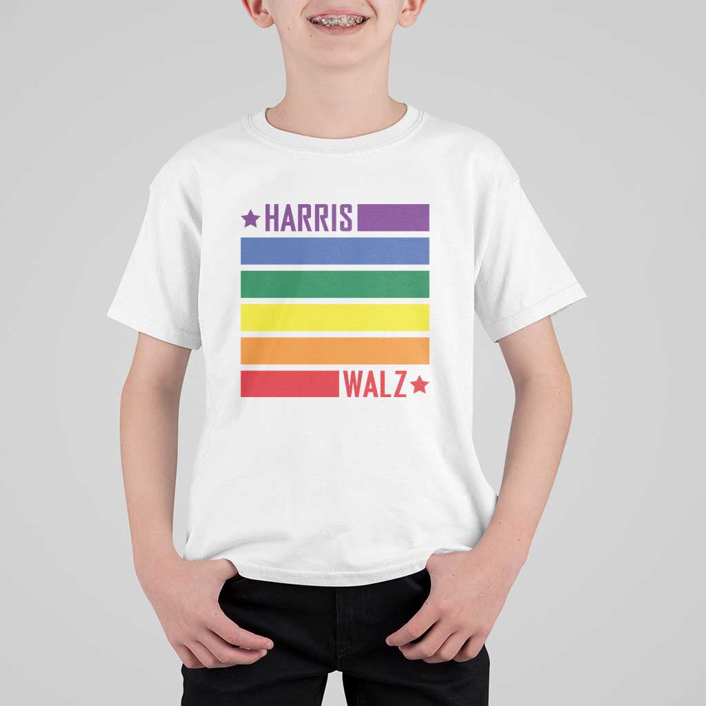 Harris Walz LGBT T Shirt For Kid Presidential Election 2024 Rainbow Flag - Wonder Print Shop