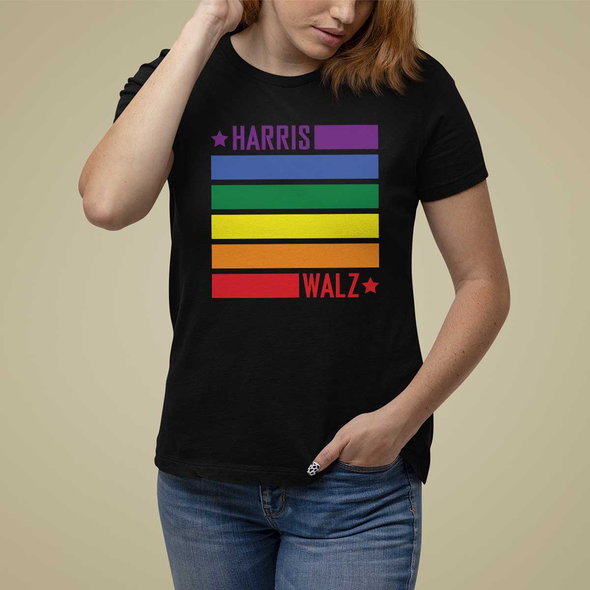 Harris Walz LGBT T Shirt For Women Presidential Election 2024 Rainbow Flag - Wonder Print Shop