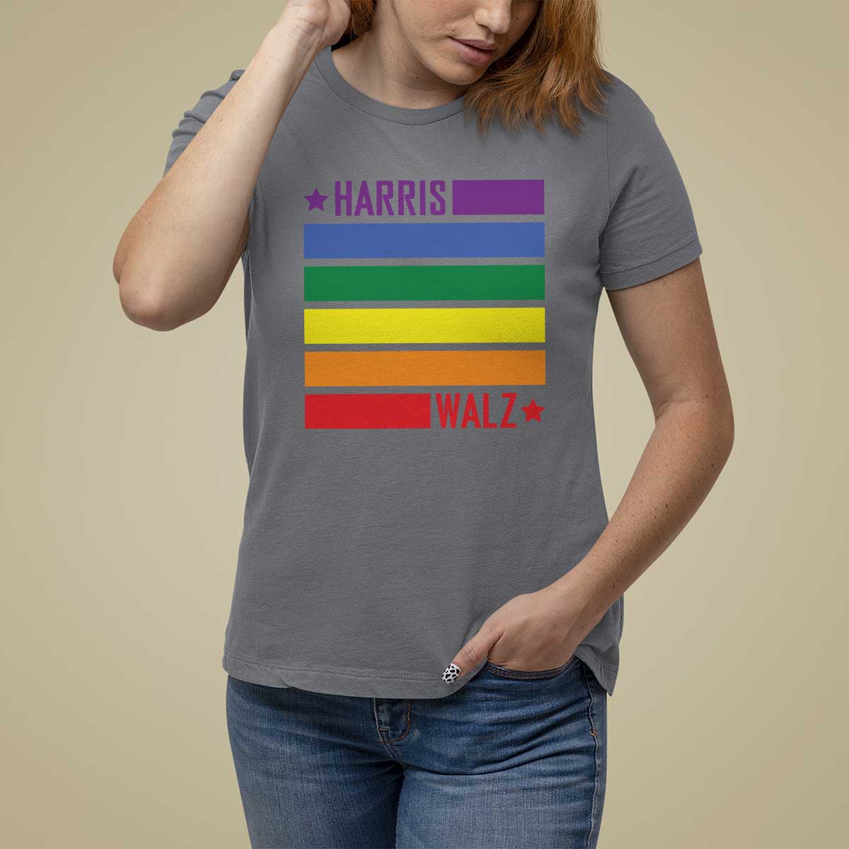 Harris Walz LGBT T Shirt For Women Presidential Election 2024 Rainbow Flag - Wonder Print Shop