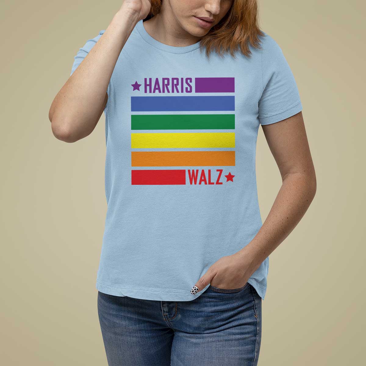 Harris Walz LGBT T Shirt For Women Presidential Election 2024 Rainbow Flag - Wonder Print Shop