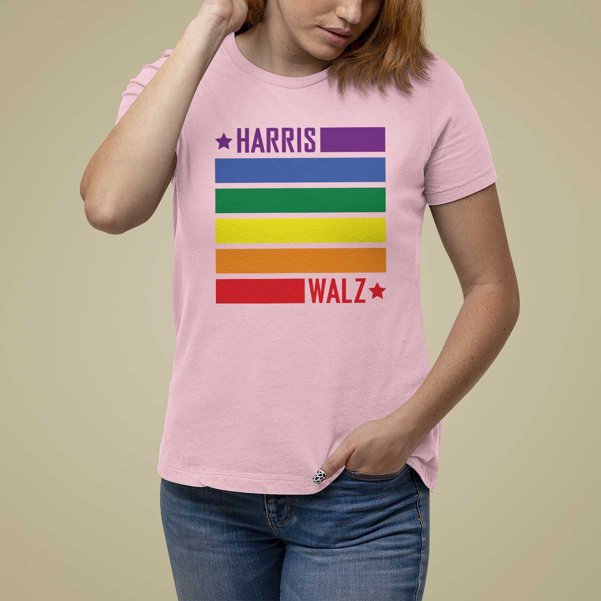 Harris Walz LGBT T Shirt For Women Presidential Election 2024 Rainbow Flag - Wonder Print Shop