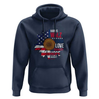 Harris Walz Supporter Hoodie Peace Love Equality Hope Diversity Sunflower USA Flag - Wonder Print Shop