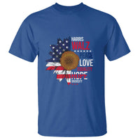Harris Walz Supporter T Shirt Peace Love Equality Hope Diversity Sunflower USA Flag - Wonder Print Shop