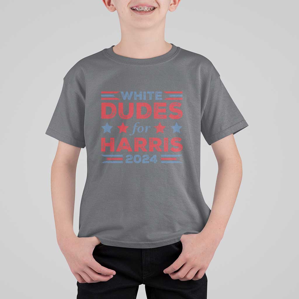 White Dudes For Harris T Shirt For Kid American Flag Star 2024 - Wonder Print Shop