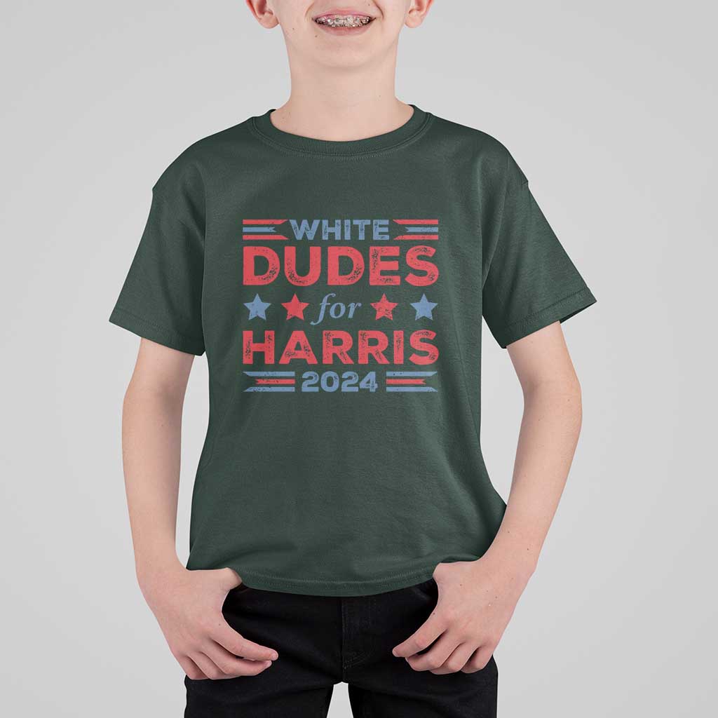White Dudes For Harris T Shirt For Kid American Flag Star 2024 - Wonder Print Shop