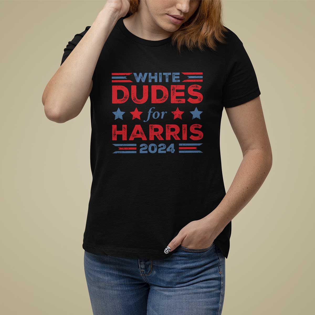 White Dudes For Harris T Shirt For Women American Flag Star 2024 - Wonder Print Shop