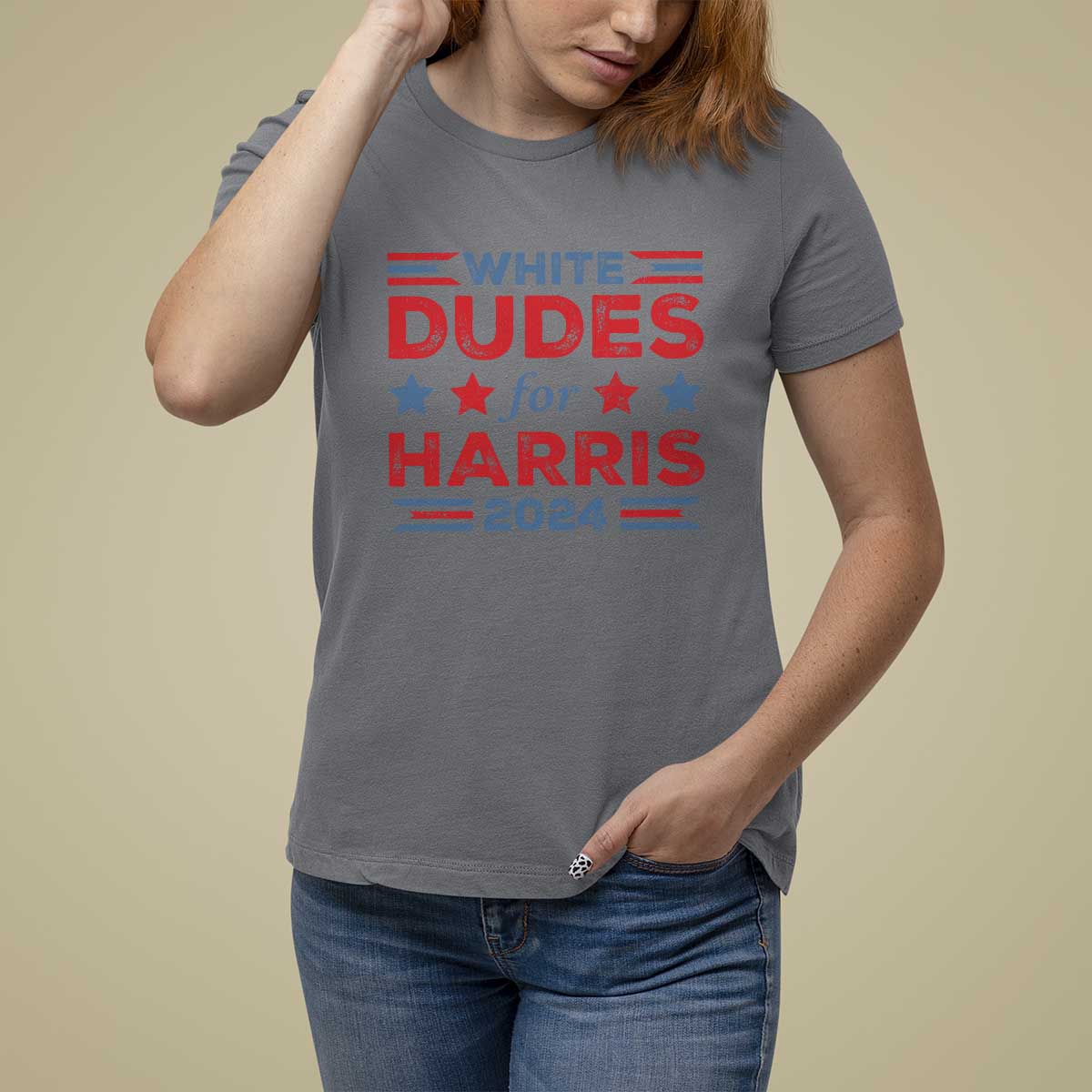 White Dudes For Harris T Shirt For Women American Flag Star 2024 - Wonder Print Shop