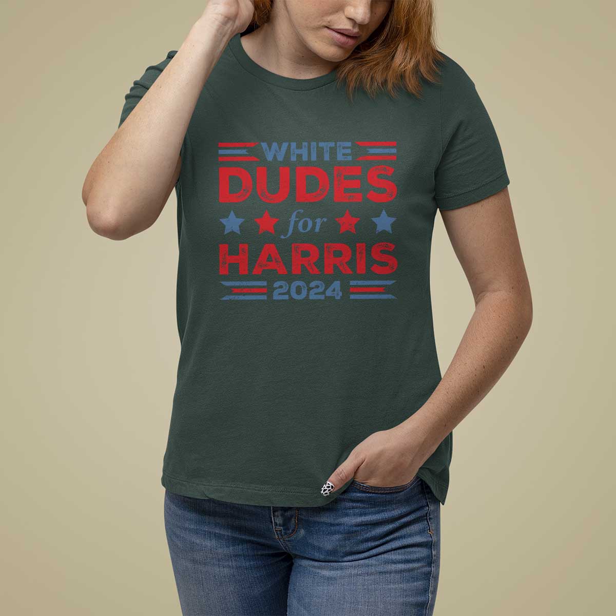 White Dudes For Harris T Shirt For Women American Flag Star 2024 - Wonder Print Shop