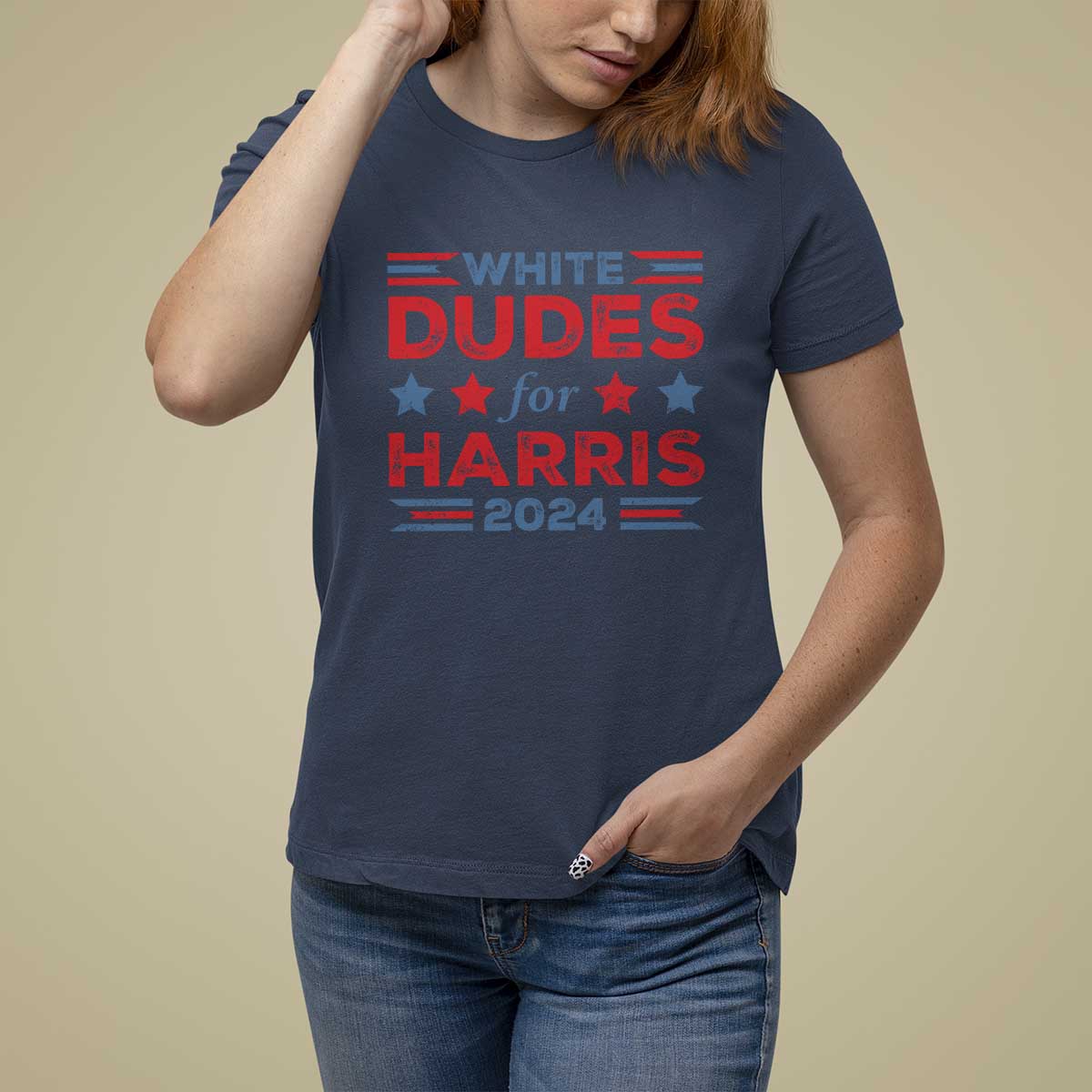 White Dudes For Harris T Shirt For Women American Flag Star 2024 - Wonder Print Shop