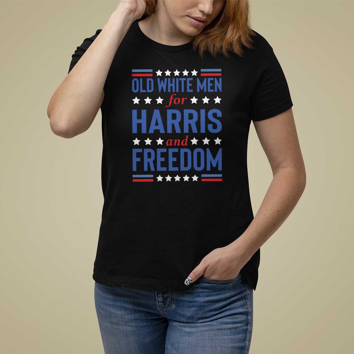 Old White Men For Harris And Freedom T Shirt For Women American Flag Star Presidential Election 2024 - Wonder Print Shop