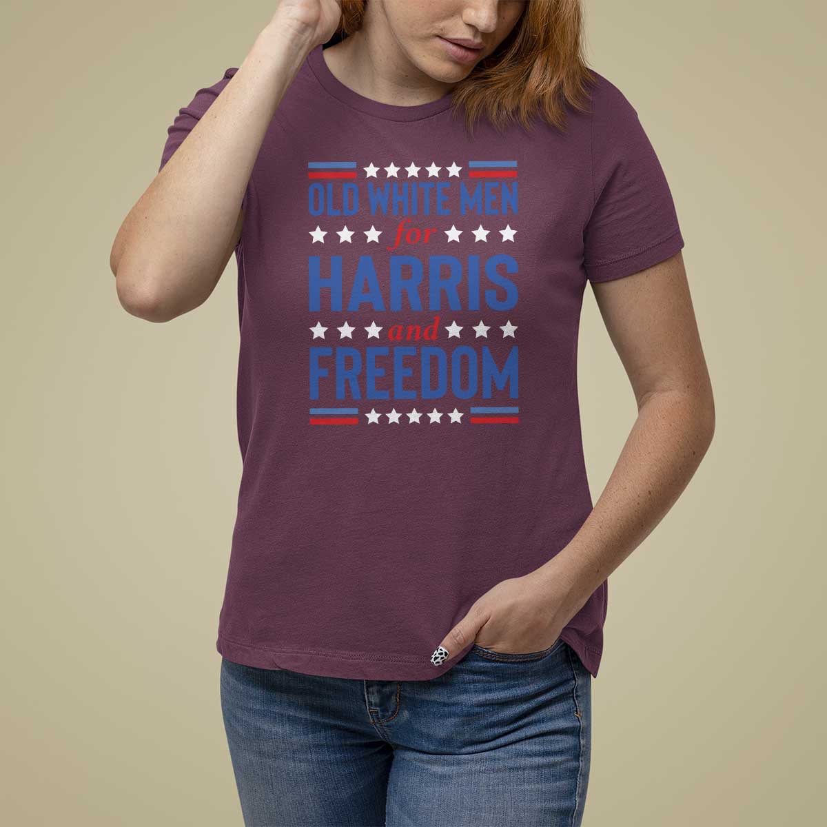Old White Men For Harris And Freedom T Shirt For Women American Flag Star Presidential Election 2024 - Wonder Print Shop