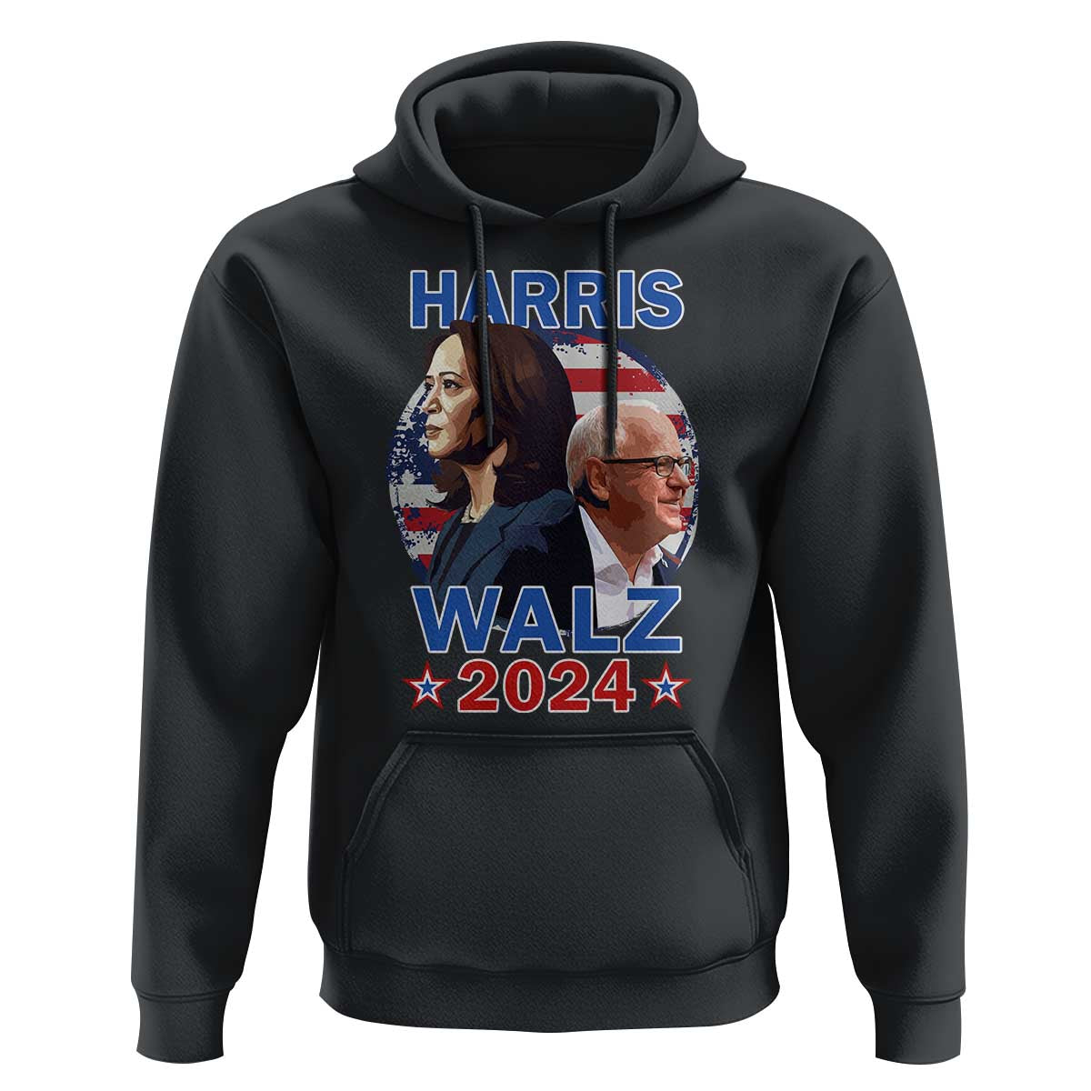 Harris Walz 2024 Hoodie Presidential Election Star USA Flag - Wonder Print Shop