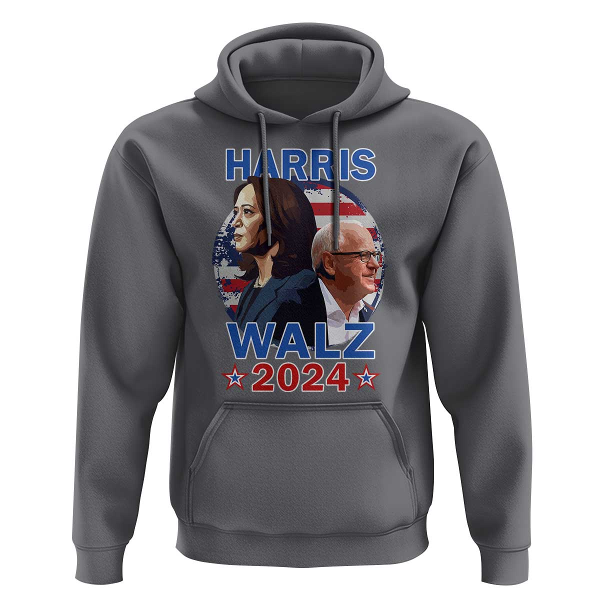 Harris Walz 2024 Hoodie Presidential Election Star USA Flag - Wonder Print Shop
