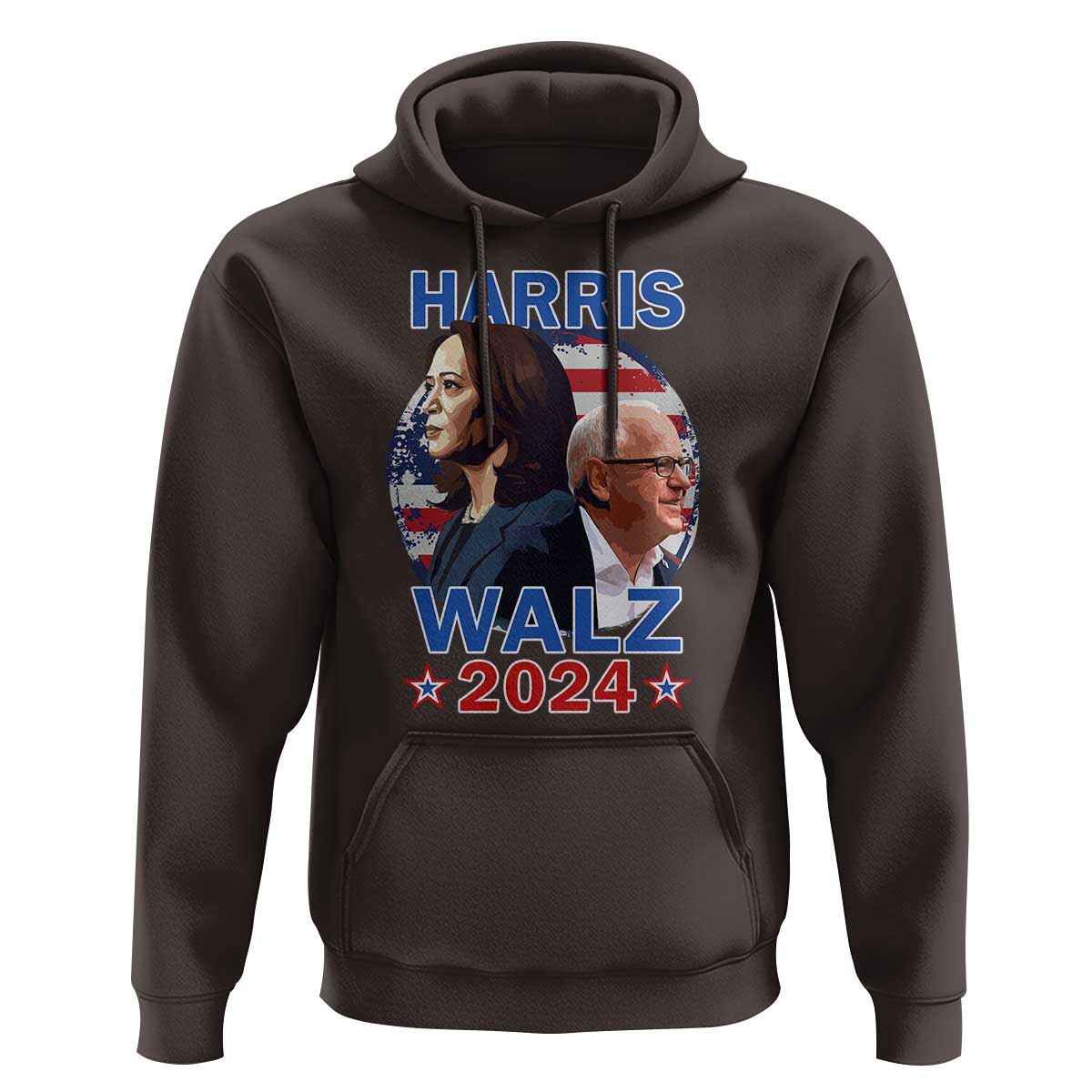 Harris Walz 2024 Hoodie Presidential Election Star USA Flag - Wonder Print Shop
