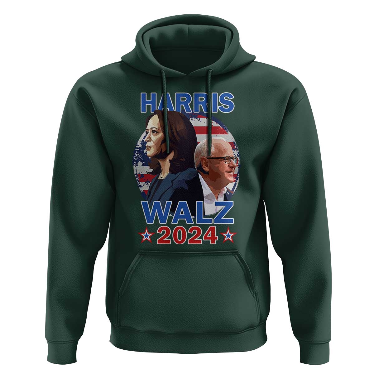 Harris Walz 2024 Hoodie Presidential Election Star USA Flag - Wonder Print Shop