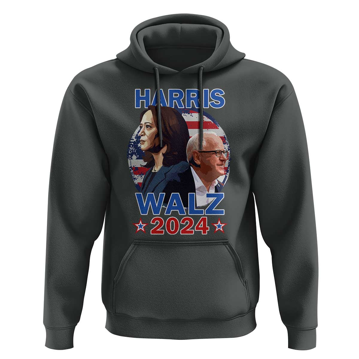 Harris Walz 2024 Hoodie Presidential Election Star USA Flag - Wonder Print Shop