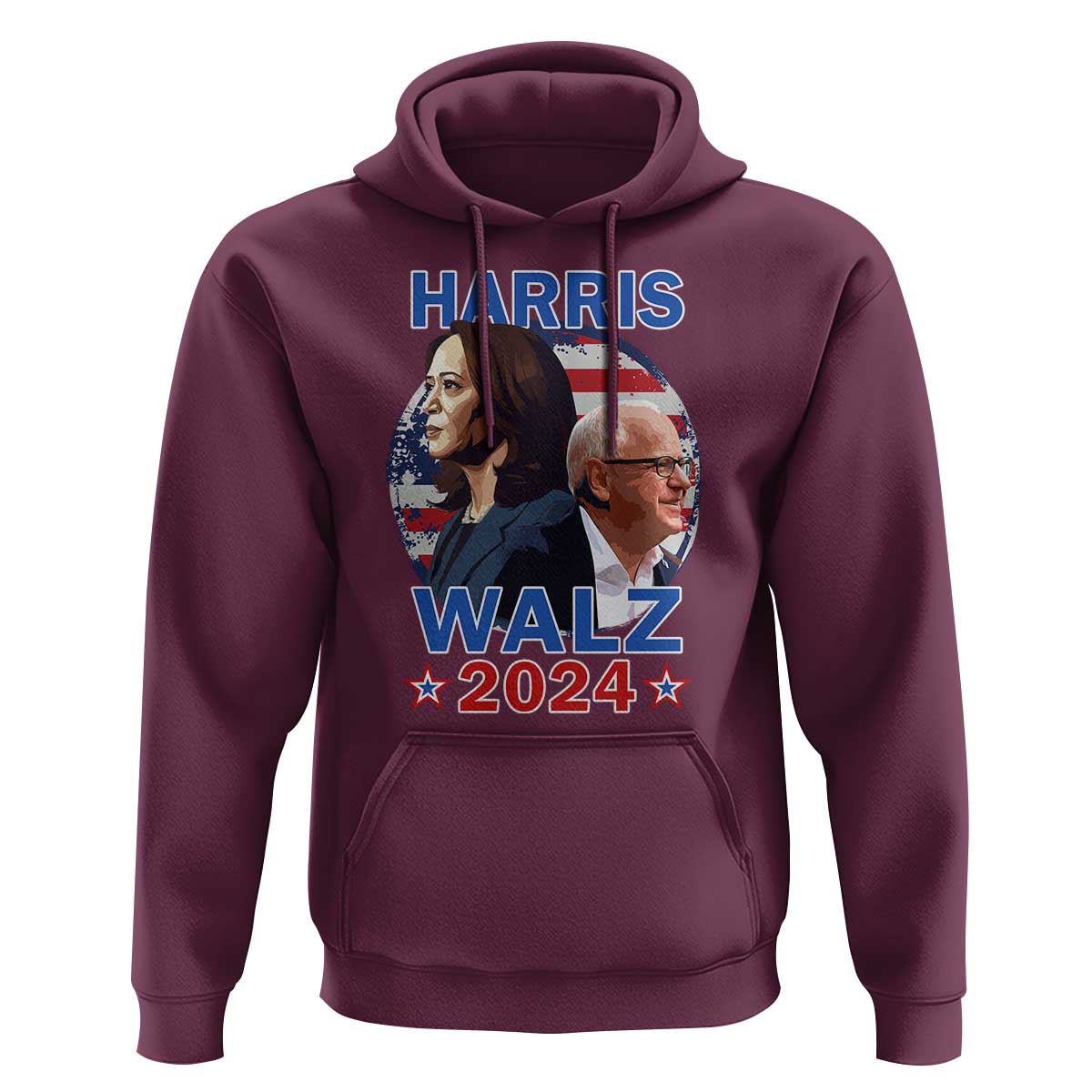 Harris Walz 2024 Hoodie Presidential Election Star USA Flag - Wonder Print Shop