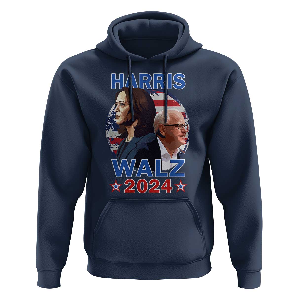 Harris Walz 2024 Hoodie Presidential Election Star USA Flag - Wonder Print Shop