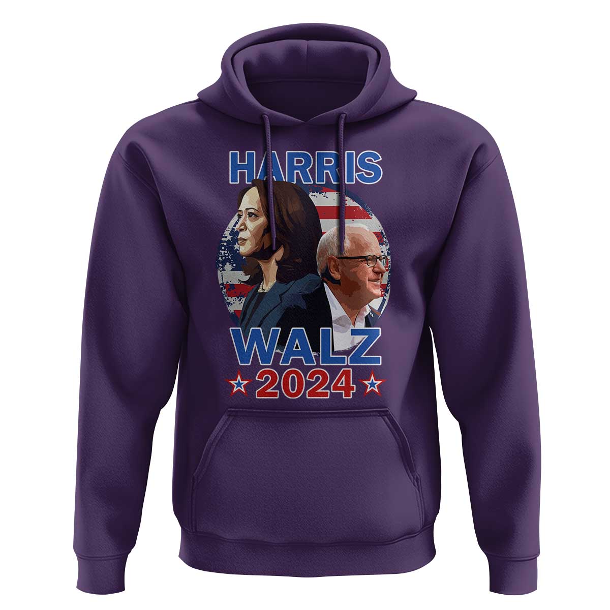 Harris Walz 2024 Hoodie Presidential Election Star USA Flag - Wonder Print Shop