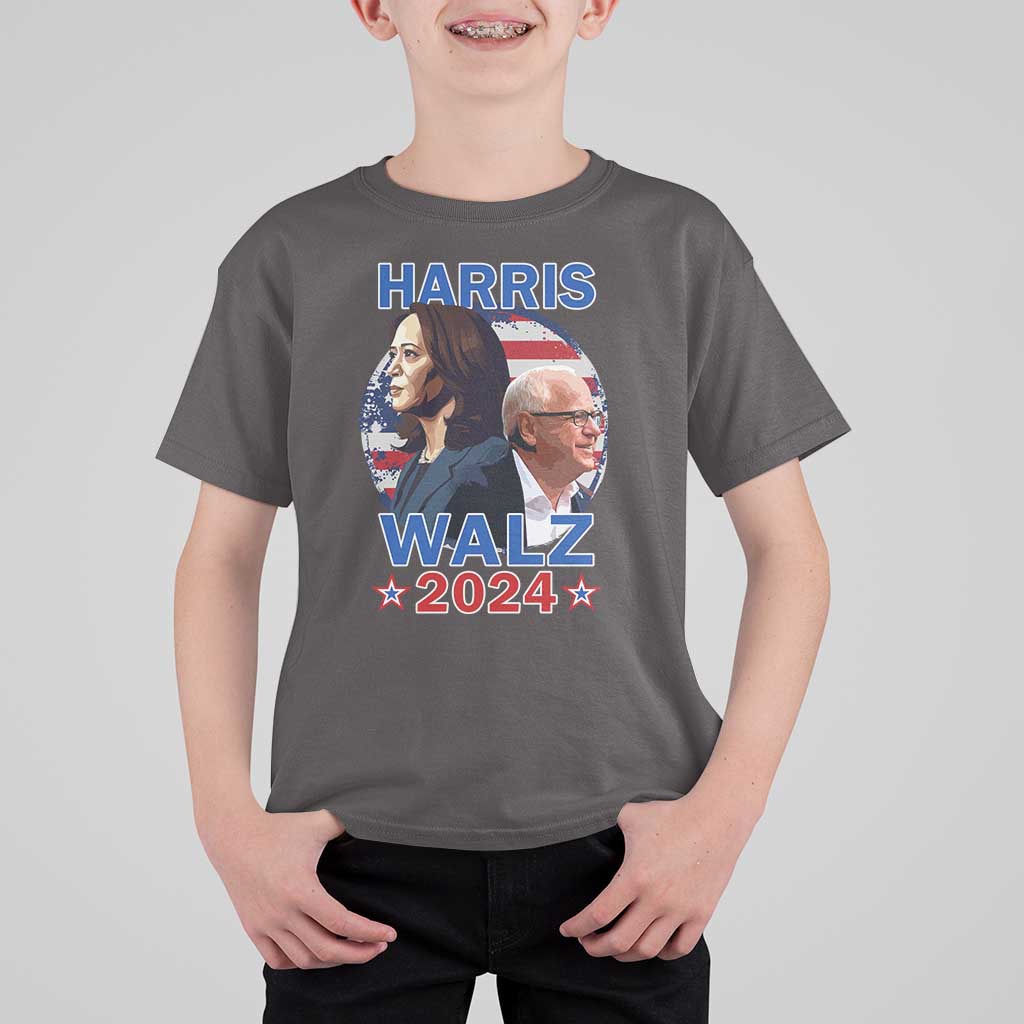 Harris Walz 2024 T Shirt For Kid Presidential Election Star USA Flag - Wonder Print Shop