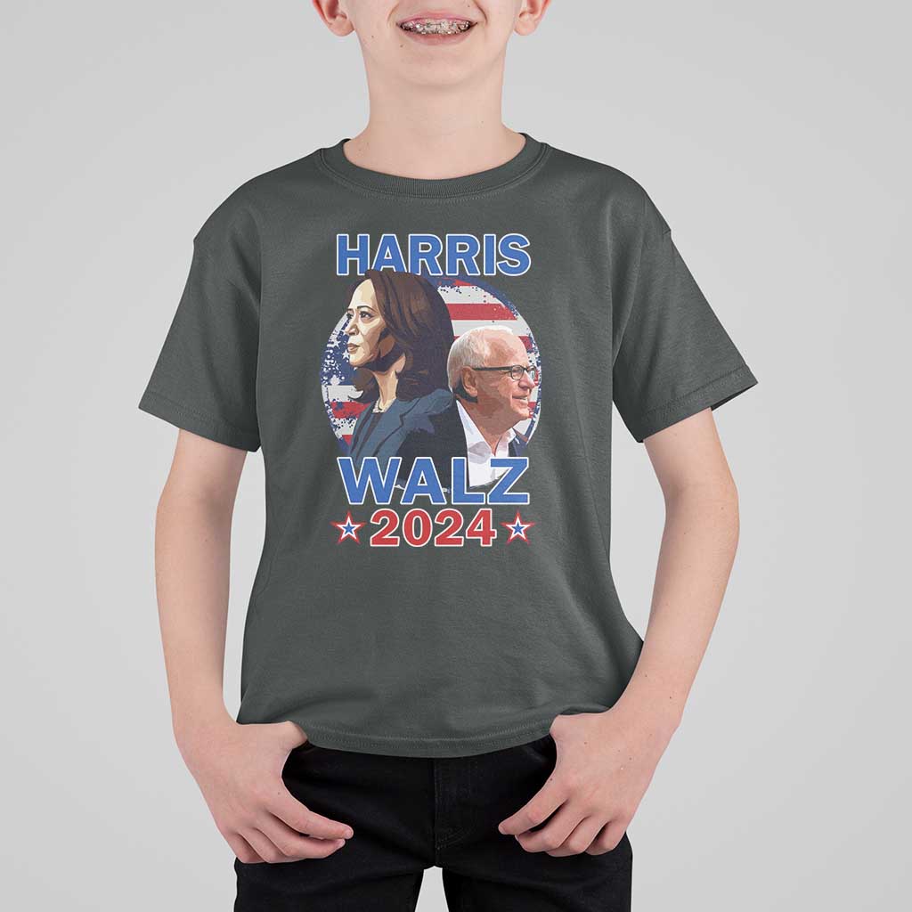 Harris Walz 2024 T Shirt For Kid Presidential Election Star USA Flag - Wonder Print Shop