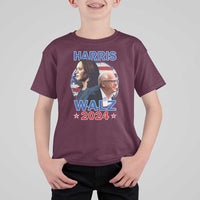 Harris Walz 2024 T Shirt For Kid Presidential Election Star USA Flag - Wonder Print Shop