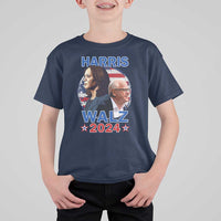 Harris Walz 2024 T Shirt For Kid Presidential Election Star USA Flag - Wonder Print Shop