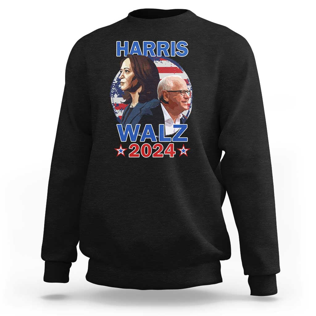 Harris Walz 2024 Sweatshirt Presidential Election Star USA Flag - Wonder Print Shop