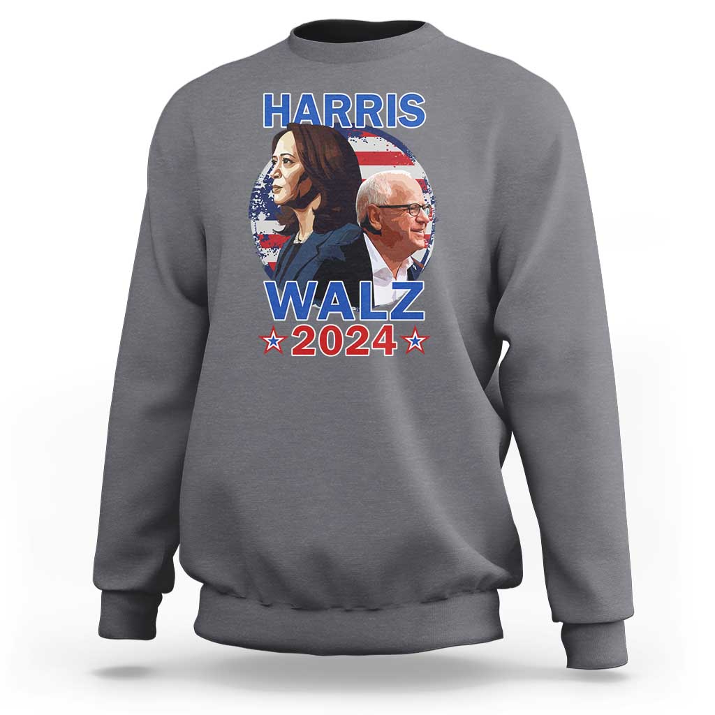 Harris Walz 2024 Sweatshirt Presidential Election Star USA Flag - Wonder Print Shop