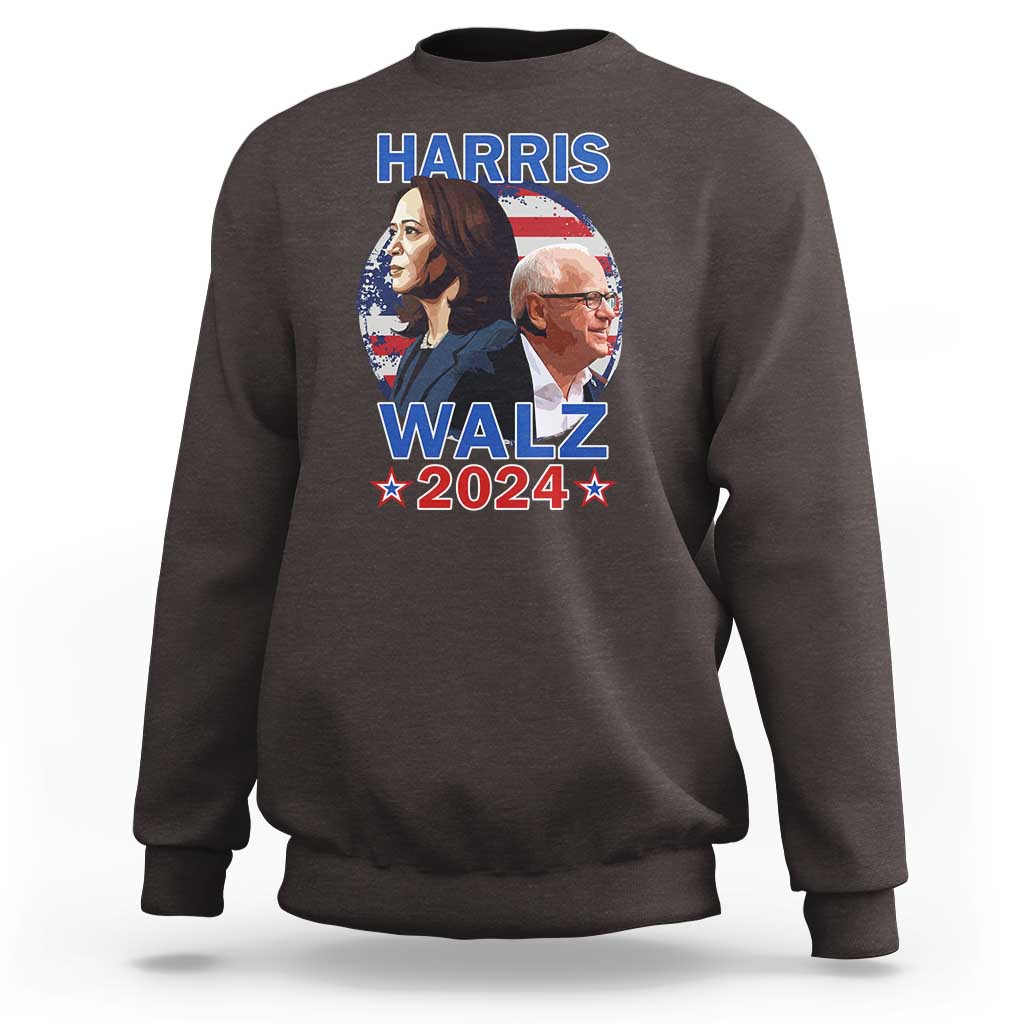Harris Walz 2024 Sweatshirt Presidential Election Star USA Flag - Wonder Print Shop