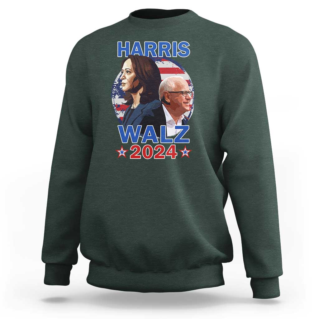 Harris Walz 2024 Sweatshirt Presidential Election Star USA Flag - Wonder Print Shop