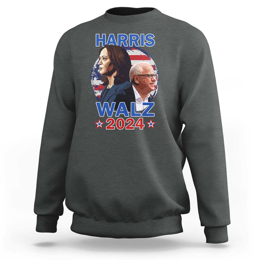 Harris Walz 2024 Sweatshirt Presidential Election Star USA Flag - Wonder Print Shop