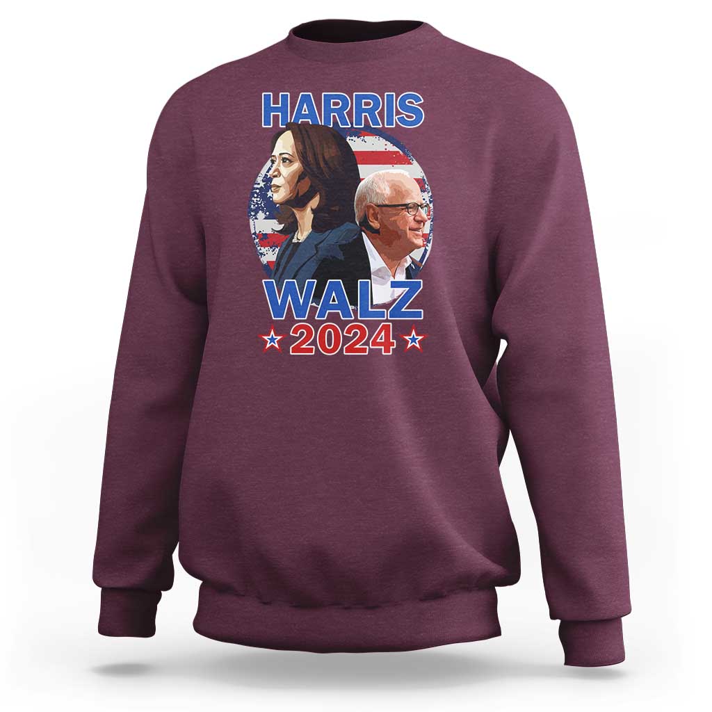 Harris Walz 2024 Sweatshirt Presidential Election Star USA Flag - Wonder Print Shop
