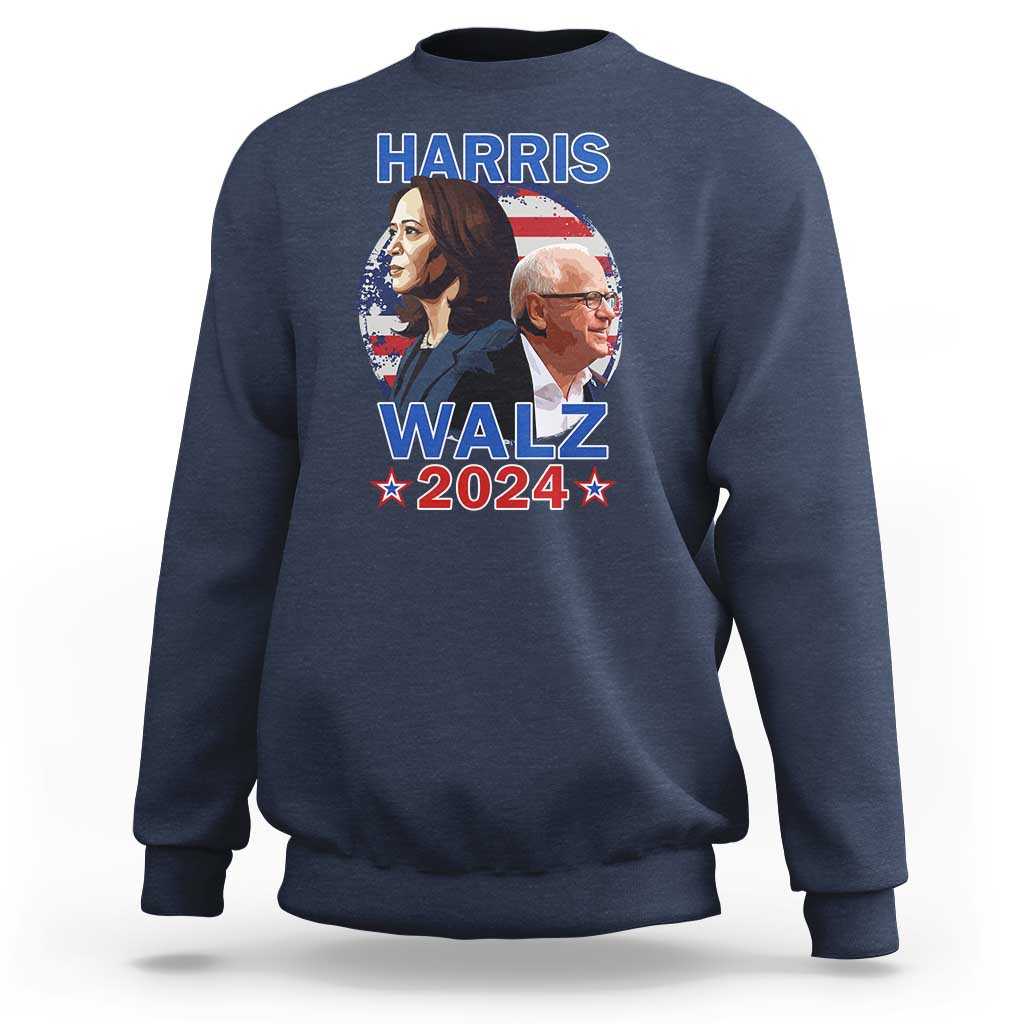 Harris Walz 2024 Sweatshirt Presidential Election Star USA Flag - Wonder Print Shop
